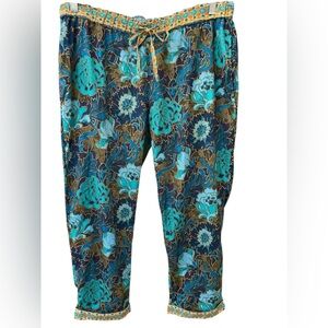 Sundance vibrant floral pants 100% cotton packets contrasting waistband & cuffs